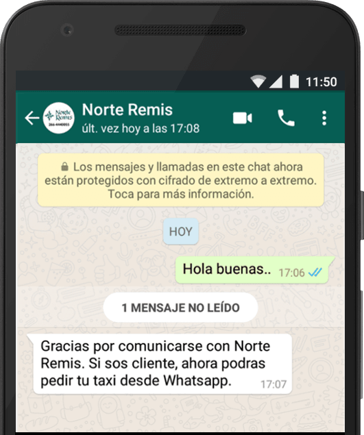 Captura del chat de WhatsApp con Norte Remis
